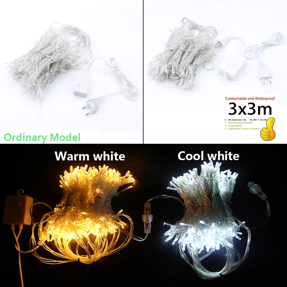 ✨ LED Curtain String Lights – Warm & White Fairy Lights for Home, Garden & Holidays