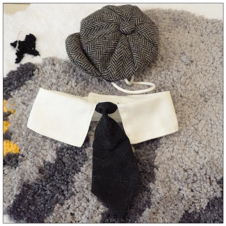 Funny Pet Cat Hat Gentleman's Hat Beret Tie Bathing Blood Gangster Handsome Cosplay Photo Prop Pet Halloween Costume