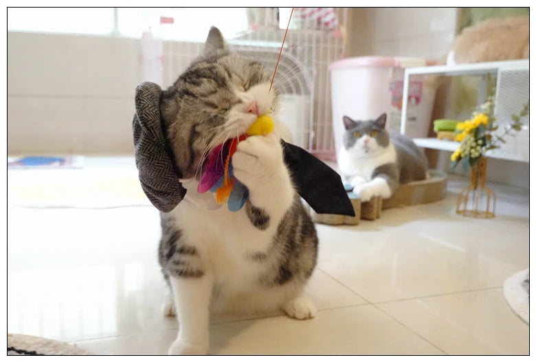 Funny Pet Cat Hat Gentleman's Hat Beret Tie Bathing Blood Gangster Handsome Cosplay Photo Prop Pet Halloween Costume