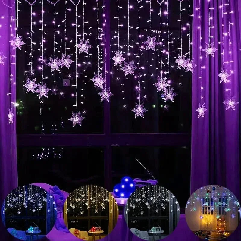 Christmas Lights Garland LED String Lights Snowflakes Flashing Fairy Curtain Light for Holiday Wedding Party New Year Decoration