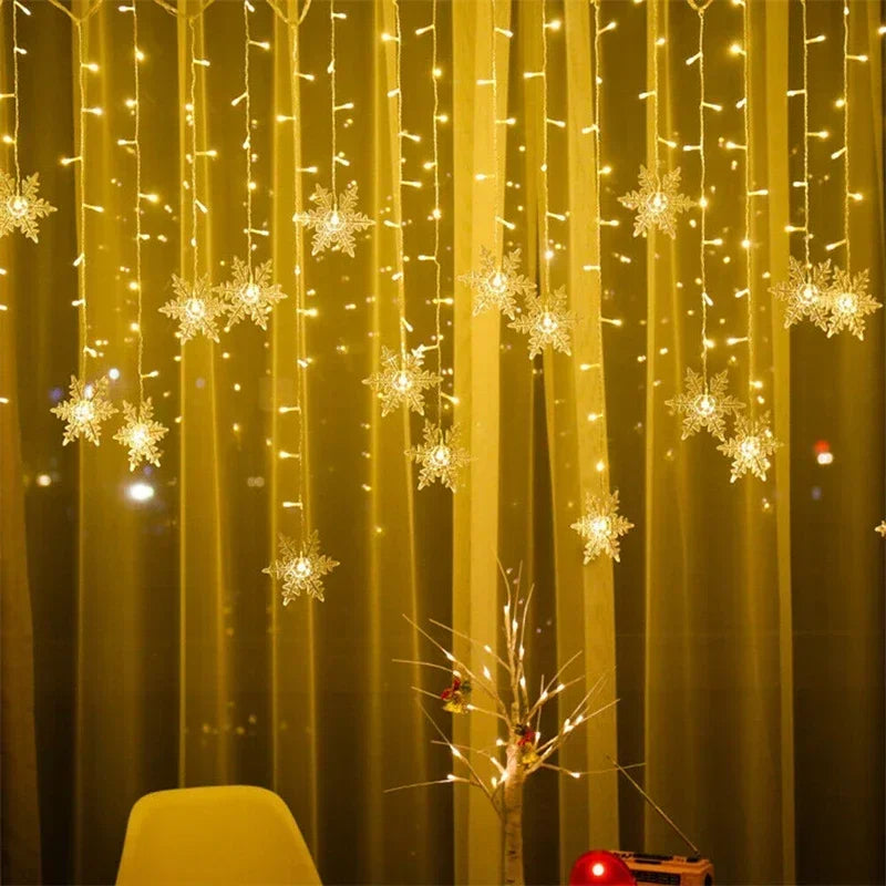 Christmas Lights Garland LED String Lights Snowflakes Flashing Fairy Curtain Light for Holiday Wedding Party New Year Decoration