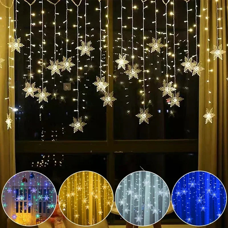Christmas Lights Garland LED String Lights Snowflakes Flashing Fairy Curtain Light for Holiday Wedding Party New Year Decoration